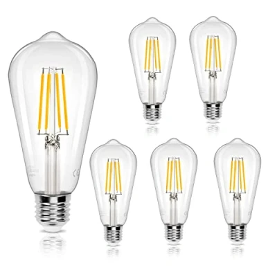 Imagen de Aigostar Bombilla LED E27 con Filamento，Blanco Cálido 2700K，10W(Equivalente a 77W)，1100 Lúmenes，No Regulable，Bombillas Decorativas，Pack De 5 Uds