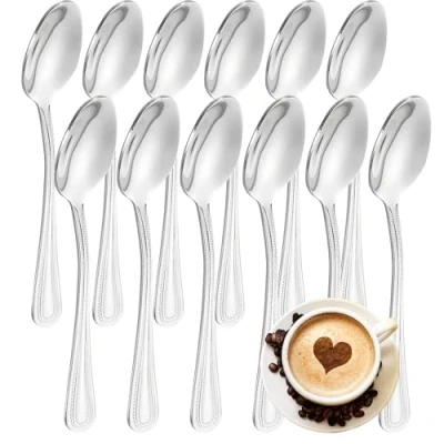 Imagen de YS FAMILY Pack 12 Cucharillas de Moka Acero Inoxidable Diseño Punto, Elegancia y Funcionalidad para Cada Ocasión, Cubiertos Alta Gama Hogar Restaurante, 10x2CM