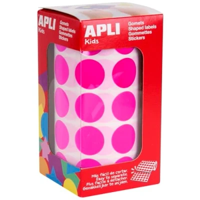 Imagen de APLI Kids 16721 Rollo gomets redondos Ø 20 mm fucsias, adhesivo permanente, 59 hojas precortadas (1770 en total por rollo)