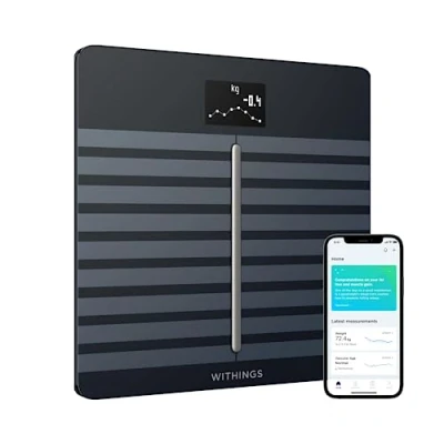 Imagen de Withings Body Cardio: báscula inteligente con Wi Fi análisis de composición corporal, monitoreo la salud cardíaca, edad vascular, IMC, grasa, masa muscular y ósea,% agua Negro