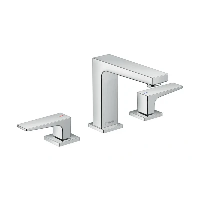 Imagen de hansgrohe Metropol Mezclador de Lavabo 3 Agujeros 110 con Manecilla Plana y Vaciador Push Open, Cromo, 32514000