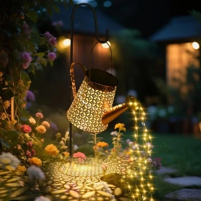 Imagen de GuKKK Solar Luces para Jardín con Cadena de Regadera Decorativas, IP65 Impermeables exterior Jardin Soporte,lampara Camino/Pasarela/Terraza (Dinero cobre)