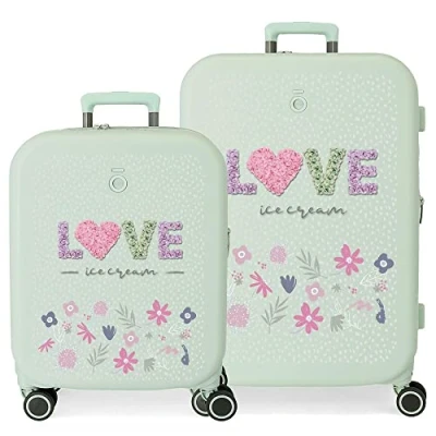 Imagen de Enso Love Ice Cream Juego de Maletas Verde 55/70 cms Rígida ABS Cierre TSA Integrado 116L 7,54 kgs 4 Ruedas Dobles Equipaje Mano