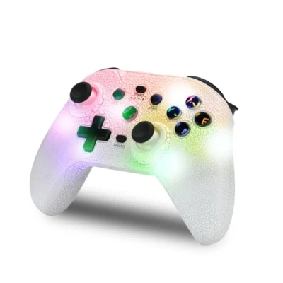 Imagen de NK Mando Switch Inalámbrico LED RGB Ajustable, Switch/PC/Android/iOS, Función Turbo, Ajustes Macro, Bluetooth, 6 ejes, 4 Modos de Vibración Color Blanco (Incluye Soporte Smartphone)