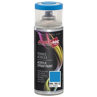 Imagen de AMBRO SOL Pintura acrílica en spray, color Azul Claro, RAL 5012, resultado profesional múltiples superficies, exteriores e interiores, 400 ml