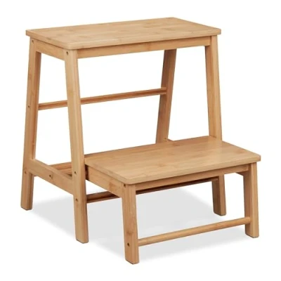 Imagen de Relaxdays Taburete Plegable, 2 Escalones, hasta 100 kg, Niños, Hogar, 48 x 45 51 cm, Banqueta Bambú, Natural