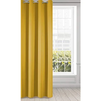 Imagen de Eurofirany Logan Cortina Opaca Extralarga 1 Unidad, Ojales, Bloquea la Luz, Oscurece Habitación, Dormitorio, Sala de Estar, 135x250 cm, Amarillo Mostaza