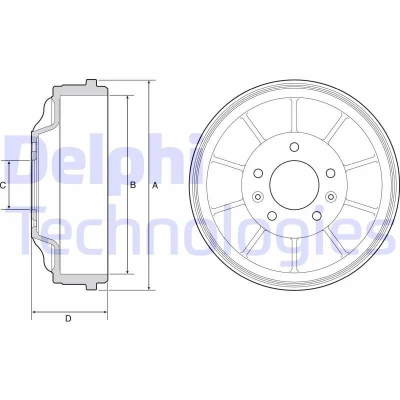 Imagen de DELPHI BF562 Tambor de Freno sin anillo sensor ABS, cojinete rueda, apoyo 298