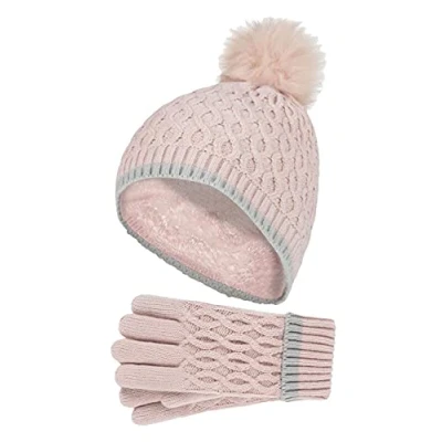 Imagen de HEAT HOLDERS Gorro y Guantes Conjunto con Forro Polar para Frío Clima Invierno Calido De Punto Cable (7 10 Años, Rosado Oscuro)