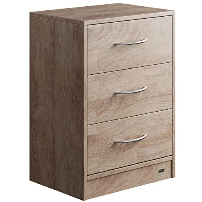 Imagen de CASARIA® Mesita de Noche 3 Cajones Mesilla Auxiliar Agujero para Cable Almacenamiento 54x39x28cm Gris Madera