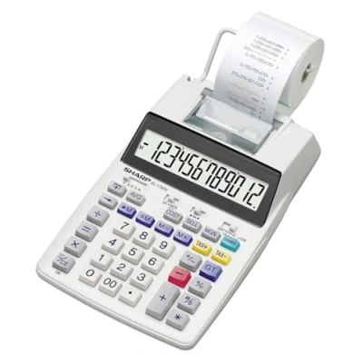 Imagen de Sharp EL 1750V Calculadora de escritorio (pantalla LCD grande 12 dígitos, color rojo y negro), blanco