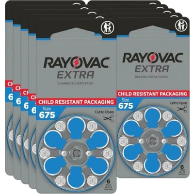 Imagen de Rayovac Extra Advanced Pilas de audífono Zinc Aire A675/PR44, pack 60 unidades, color azul