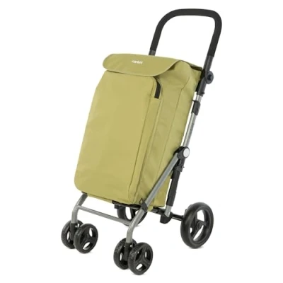 Imagen de Carlett Lite Duo Lett430 Carro de la Compra Carrito Plegable para Supermercado 4 Ruedas Manillar Regulable y Freno Seguridad Bolsa Extensible 48L Térmica 10L Verde Oliva