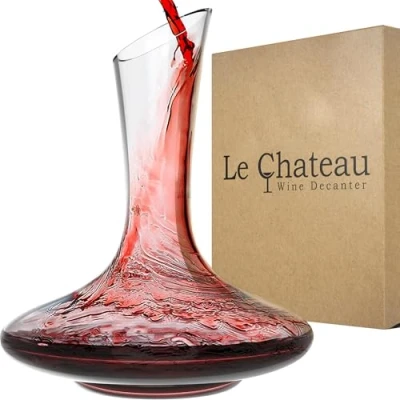 Imagen de Le Chateau Decantador de vino jarra cristal soplado a mano sin plomo para Gran capacidad (750ml) Respirador y aireador tinto Juego Regalos accesorios