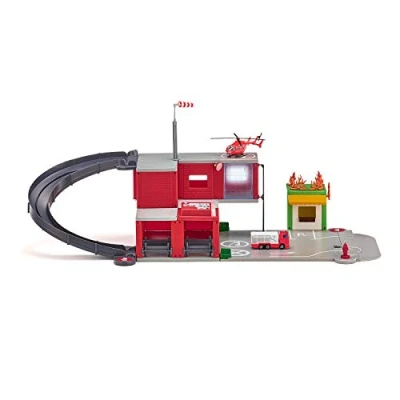Imagen de siku 5508, parque de bomberos, Rojo, Incl. set pegatinas, Plástico, Con luz y sonido, camión bomberos helicóptero