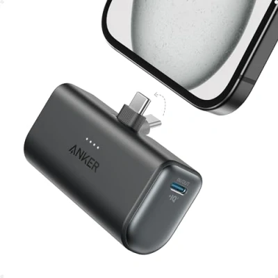 Imagen de Anker Nano Power Bank, 5000 mAh Bank 22,5 W, Conector USB C Plegable, Compatible con iPhone 16/15, Samsung S22/23 Serie, Note20/10 Huawei, iPad Pro/Air, AirPods y más (Negro)