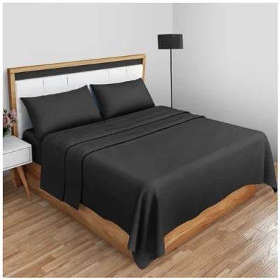 Imagen de Easycare Sábana encimera de polialgodón Individual, Suave y acogedora, sin Planchar, Ropa Cama Lino teñido, Color Negro