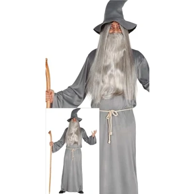 Imagen de FIESTAS GUIRCA Disfraz Mago Poderoso Túnica Hechicero Gris con Gorro Brujo Hombre Talla M 48 50