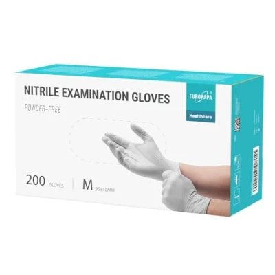 Imagen de EUROPAPA® 200 Guantes De Nitrilo Desechables Que Cumplen Las Normas EN455 EN374, Sin Polvo Ni LÁTex, Disponibles En Tallas S, M, L Y XL (M, Blanco)