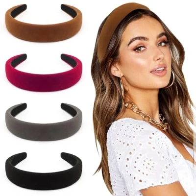 Imagen de DRESHOW 4 Piezas Diademas para Mujeres y Niñas Terciopelo Suave Diadema Moda Boho Ancho Antideslizante Pelo Accesorios