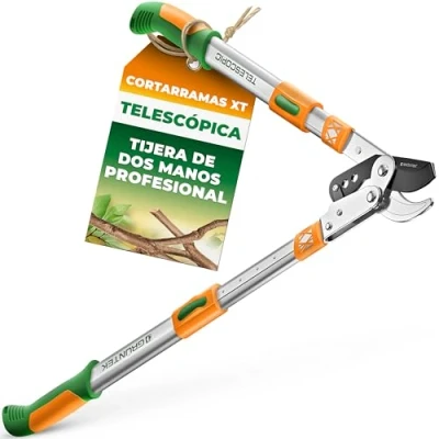 Imagen de GRÜNTEK Tijeras de poda telescópicas XT 685 940 mm sistema corte Bypass. Hoja 82mm acero revestido templado y Teflon. Magos con 6 pos. ajustables.
