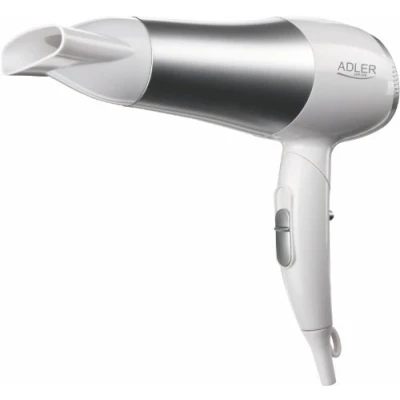 Imagen de ADLER AD2225 Secador Pelo de Viaje, Plegable, Compacto, 2 Niveles Potencia, Chorro Aire Frío, Boquilla Concentradora 360º, 2200W, Blanco y Gris