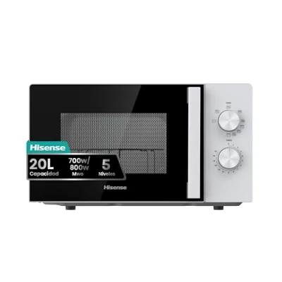 Imagen de Hisense H20MOWP1HG Microondas con Grill, 800W, 20L de Capacidad, Modo Combi 5 Niveles Potencia, Función Descongelación, Fácil Limpieza, Temporizador 35 mins, Blanco