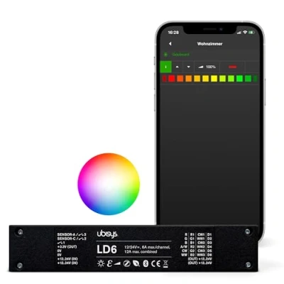 Imagen de ubisys Controlador LED LD6: Zigbee/Bluetooth 12/24 V RGBW, blanco sintonizable o monocolor hasta 6 luces