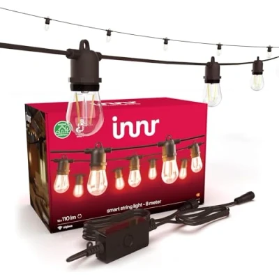 Imagen de innr Cadena de luces LED exterior 8 m, funciona con Philips Hue*, Amazon Echo (4.ª generación) y SmartThings, 16 bombillas, juego iluminación para fiestas