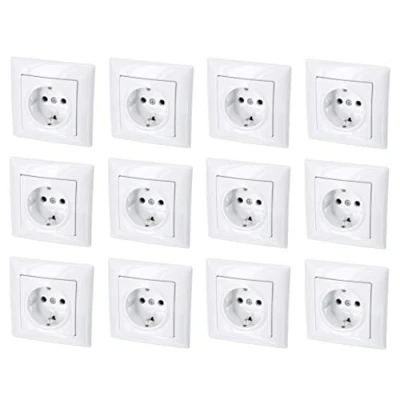 Imagen de Pack de 12 enchufes empotrados y terminales enchufe, todo en uno, serie G1, color blanco puro