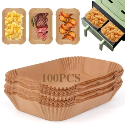 Imagen de VFANDV Papel Freidora Aire, 100 Piezas 22 x 14 cm para de Aire Food Grade BPA free Compatible con Cecotec/Masterpro/Ninja AF300EU/ AF400EU Doble Air Fryer Accesori