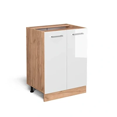 Imagen de Vicco Mueble bajo de Cocina R Line, Blanco Alto Brillo/Roble Dorado, 60 cm sin encimera
