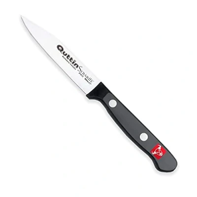 Imagen de Quttin Cuchillo Pelador Profesional, Hoja Afilada Remaches Acero Inoxidable, Molibdeno Vanadio, Frutas Verduras, Mango POM Resina Acetalica. Sybarite Negro, 8 cm