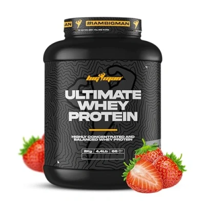 Imagen de BigMan Ultimate Whey 2kg (Fresa) Proteína Concentrada de Calidad Bcaa y Glutamina Gran Ganancia Muscular Recuperación Deportiva Tonificación
