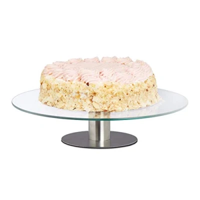 Imagen de Relaxdays Juego de 2 Platos giratorios para Tartas con Soporte, Cristal, Transparente, 30 cm diámetro