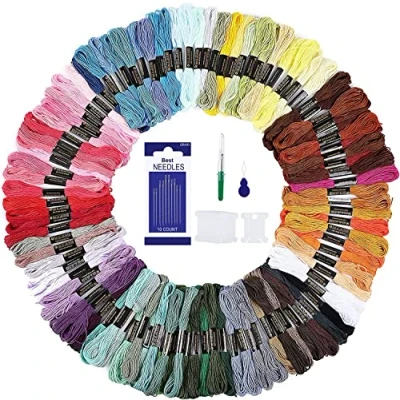 Imagen de Romon 100 Colores Hilos de Bordar, Punto Cruz Herramientas con Accesorios, Bordado Kit Usado en Costura y Para Hacer Pulseras, 8m (100 Colores)