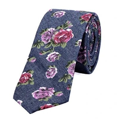 Imagen de DonDon Corbata estrecha de algodón para hombres 6 cm con look estilo vaquero Jeans azul flores