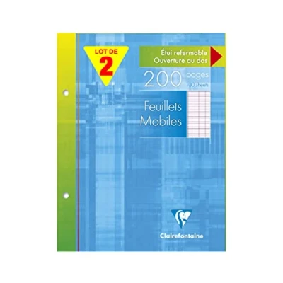 Imagen de Clairefontaine 11351AMZC Lot de 2 Étuis Feuillets Mobiles Perforées 17x22 cm 200 Pages Grands Carreaux Papier Blanc 90 g Étui Réutilisable