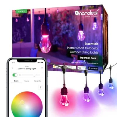 Imagen de nanoleaf Matter Essentials, Guirnalda Luces Exterior Expansion Pack 15M Led RGBICW 16M Colores, IP65 Impermeable, 20 bombilla inteligente LED, WiFi Bluetooth Matter, para Jardin Terraza