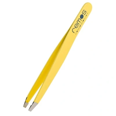 Imagen de REMOS Pinzas de cejas acero inoxidable con punta recta 9,5 cm en amarillo