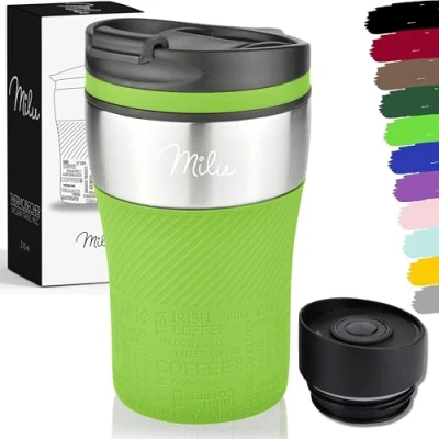 Imagen de Milu Termo Taza 210ml Vaso Termico de Viaje Café para Llevar acero inoxidable beber con aislamiento doble pared (Verde, 210ml)