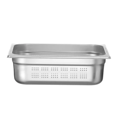 Imagen de HENDI Recipiente GN 1/2, con laterales y fondo perforados, contenedor GN, apilable, bordes lisos, resistente a temperaturas de 40 300C, 6,5L, altura: 100mm, acero inoxidable 18/10