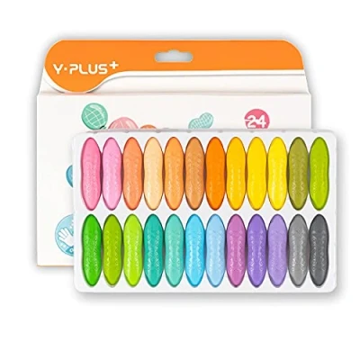 Imagen de YPLUS Ceras de Colores para Niños, 24 Brillantes y No Tóxicos, Estilo Macaron Suministros Arte Lavables Seguros Colorear Pintar, Fáciles Agarrar