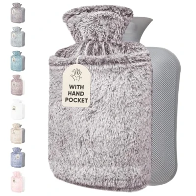 Imagen de Qomfor Bolsa de Agua Caliente 1,8L Botella con Funda Felpa Premium Suave para el alivio del dolor y noches acogedoras (Gris Oscuro)