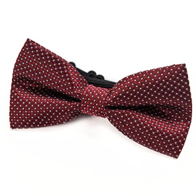 Imagen de DonDon Pajarita para Hombre de lunares Punto plata rojo oscuro elegante con gancho nudo y ajustable
