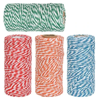 Imagen de DODUOS 4 Rollos Hilo de Algodón 2mm x 100m Cordón con 2 Colores Hilos Navidad Cordel Jardín para Envolver Regalos, Manualidades, Decoración Navideña