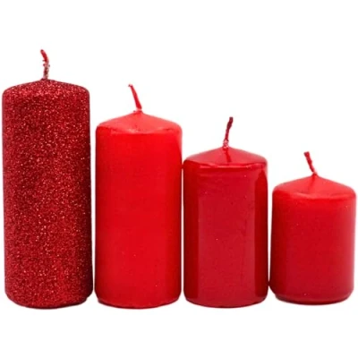 Imagen de velas de Adviento, en tonos rojos, sin perfumar, 4 tamaños H 5 10 cm, diámetro 280 g