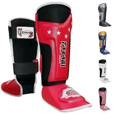 Imagen de Mytra Fusion Niños espinilleras Kick Boxing MMA, Muay Thai espinillera Shin Instep Protection para Kickboxing, Training, Sparring, Gear y Artes Marciales (Red)
