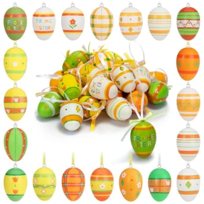 Imagen de com four® 24x Huevos de Pascua Pintados a Mano para Colgar Decoraciones con fantásticos diseños Tamaño: 6 cm [La selección Colorido