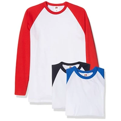 Imagen de Fruit of the Loom Baseball Classic Long Sleeve Camiseta, Blanco Azul Marino/Blanco Rojo/Blanco Real, M (Pack de 3) para Hombre